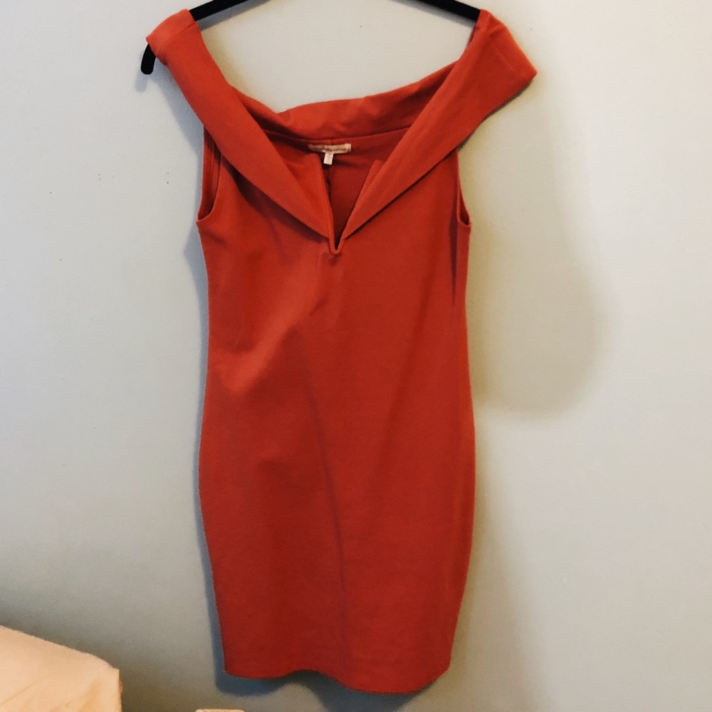 Off-the-shoulder Salmon Cocktail Dress